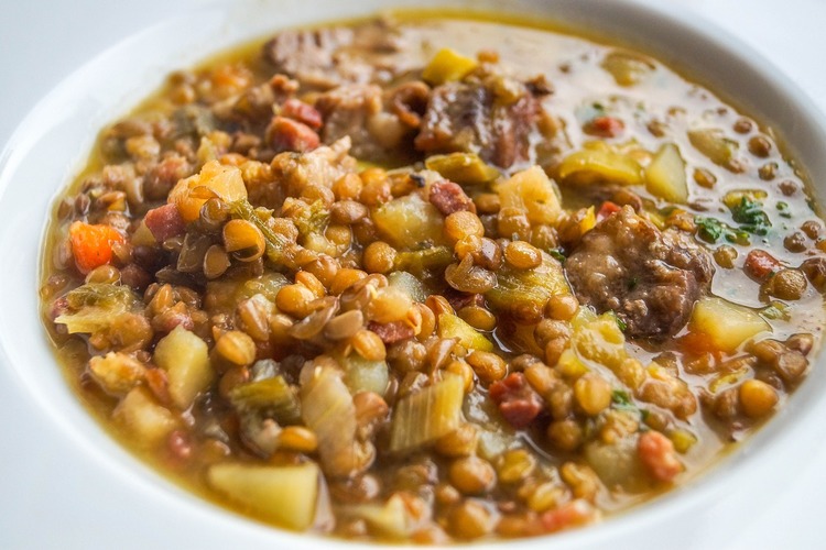 Soup Recipe - Lentil and Beef Stew with Onions, Carrots and Celery