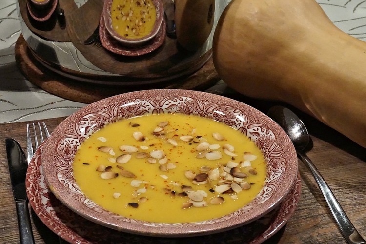 Roasted Pumpkin Soup with Toasted Almonds Recipe